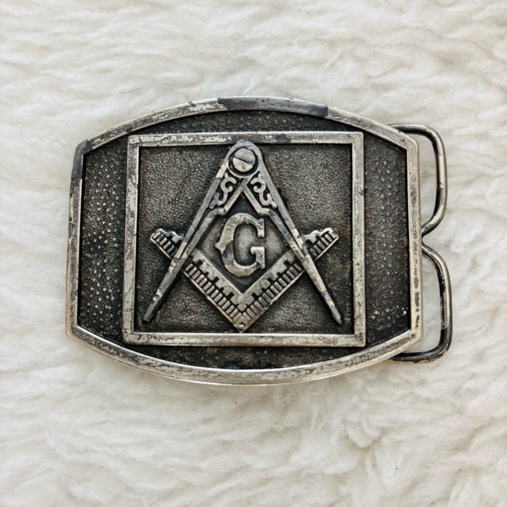 Masonic Silver Bergamot Brass Work Belt Buckle size 3”x2.5” - Picture 2 of 9